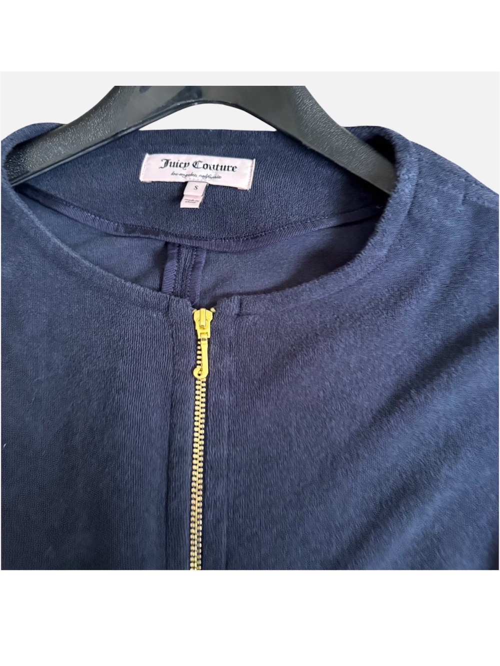 Vintage JUICY COUTURE Terry Cloth Track Jacket Silver J-Zip Navy Blue Small Y2K - Picture 5 of 8